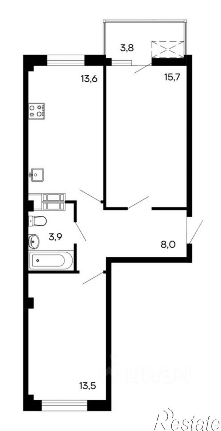 2-комн квартира в новом доме улица Токарева