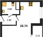 -комн, 28.74 кв м, этаж 2/9 Мате Залки улица, д.86