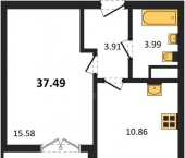 1-комн, 37.49 кв м, этаж 2/9 Мате Залки улица, д.86
