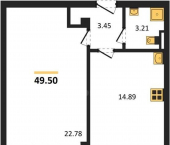 1-комн, 49.5 кв м, этаж 2/10 Парковая улица, д.15