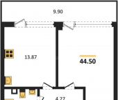 1-комн, 44.51 кв м, этаж 2/10 Парковая улица, д.15
