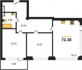 2-комн, 72.2 кв м, этаж 3/10 Парковая улица, д.15