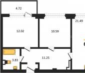 2-комн, 65.7 кв м, этаж 2/10 Парковая улица, д.15