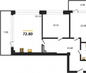 2-комн, 72.81 кв м, этаж 2/10 Парковая улица, д.15