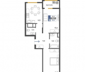 2-комн, 59 кв м, этаж 2/4 ул Дачная, 103В