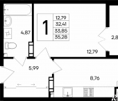1-комн, 35 кв м, этаж 3/8 ул Согласия, 31