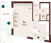 1-комн, 43 кв м, этаж 9/9 ул Спендиарова, 5