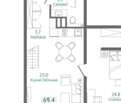 1-комн, 69 кв м, этаж 1/4 Морская улица