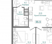 2-комн, 56 кв м, этаж 2/4 Морская улица