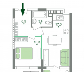 1-комн, 39 кв м, этаж 14/19 Мраморный пер, 38