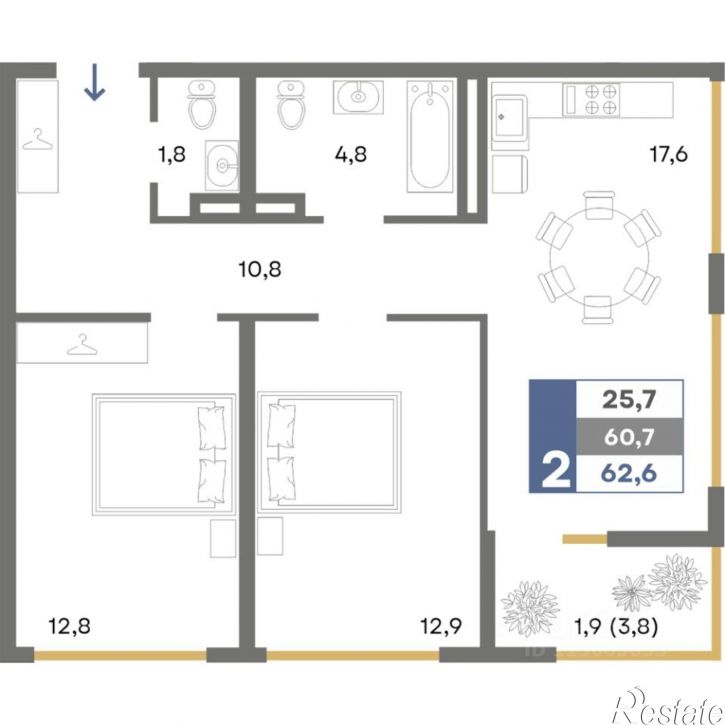 2-комн квартира в новом доме городской округ Симферополь