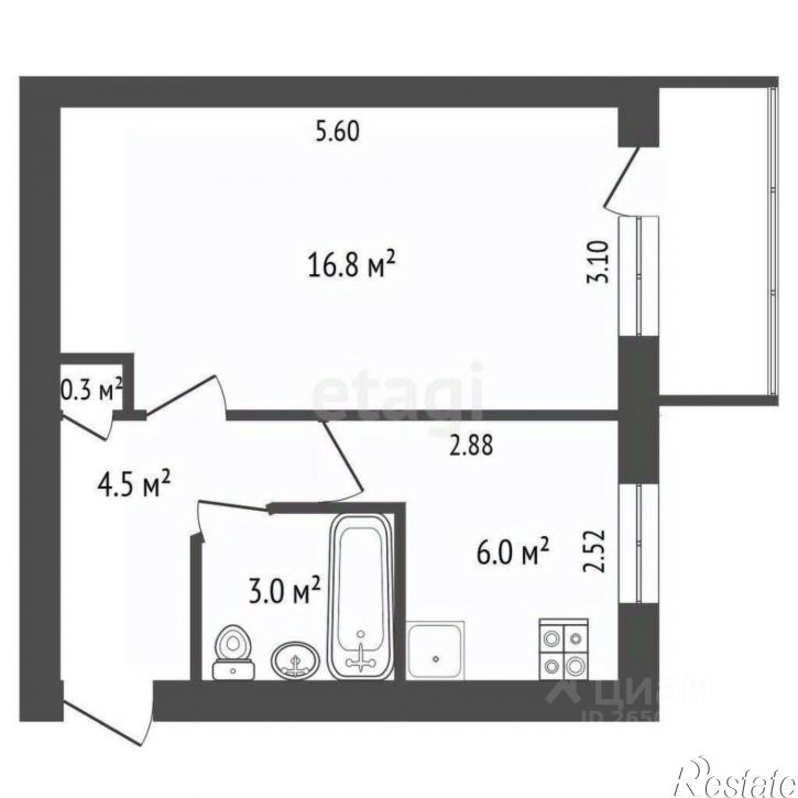 1-комн квартира улица Глухова, 5,  д. 5