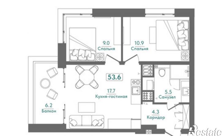 2-комн квартира в новом доме Морская улица