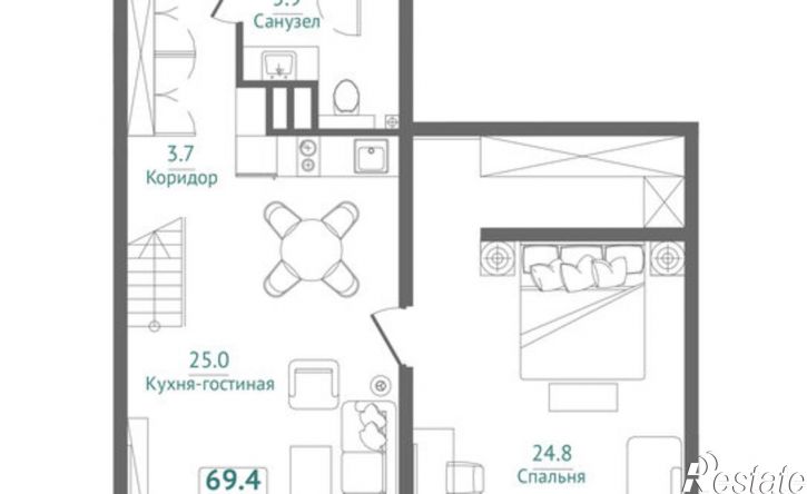 1-комн квартира в новом доме Морская улица