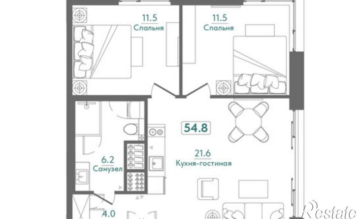2-комн квартира в новом доме Морская улица