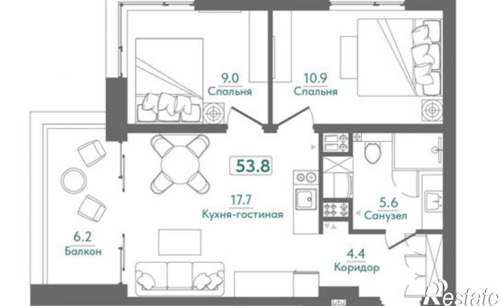 2-комн квартира в новом доме Морская улица