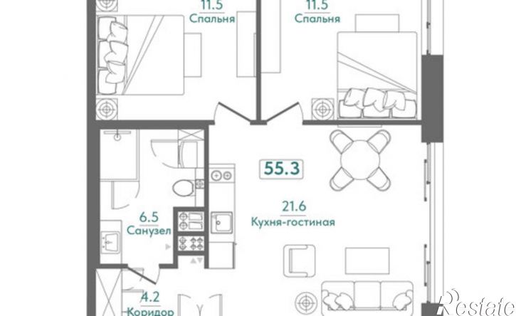 2-комн квартира в новом доме Морская улица