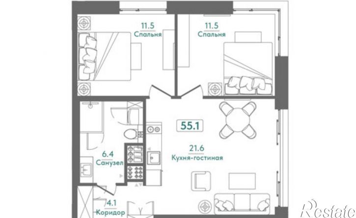 2-комн квартира в новом доме Морская улица