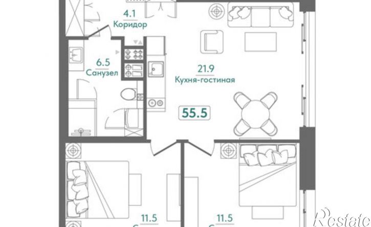 2-комн квартира в новом доме Морская улица