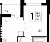 1-комн, 34 кв м, этаж 1/7 Симферопольское шоссе, 46а