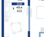 1-комн, 49 кв м, этаж 16/21 Октябрьская улица, 10