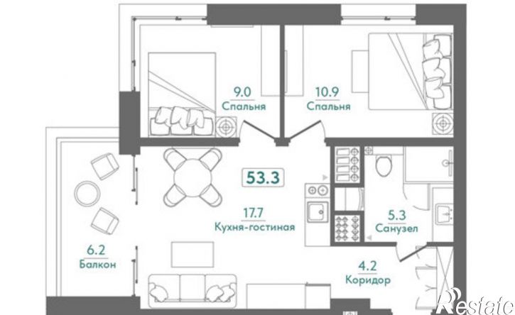 2-комн квартира в новом доме Морская улица