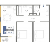2-комн, 62 кв м, этаж 6/16 городской округ Симферополь