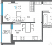 1-комн, 41 кв м, этаж 4/16 ул Трубаченко, 21