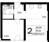 2-комн, 44 кв м, этаж 5/17 Коллективный пер, 8