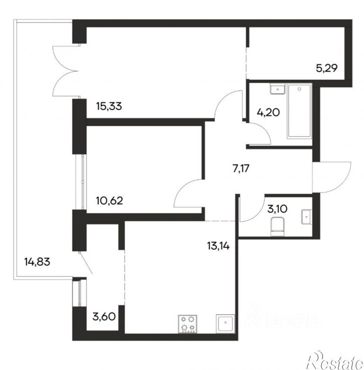 2-комн квартира в новом доме Симферопольский район
