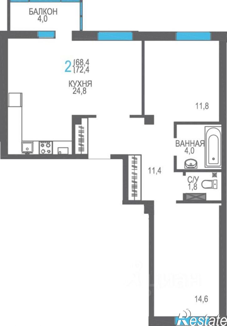 2-комн квартира в новом доме Феодосия, Симферопольское шоссе, 48к1