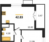1-комн, 42.83 кв м, этаж 3/9 Мате Залки улица, д.86