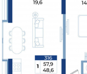1-комн, 58 кв м, этаж 17/21 Октябрьская улица, 10