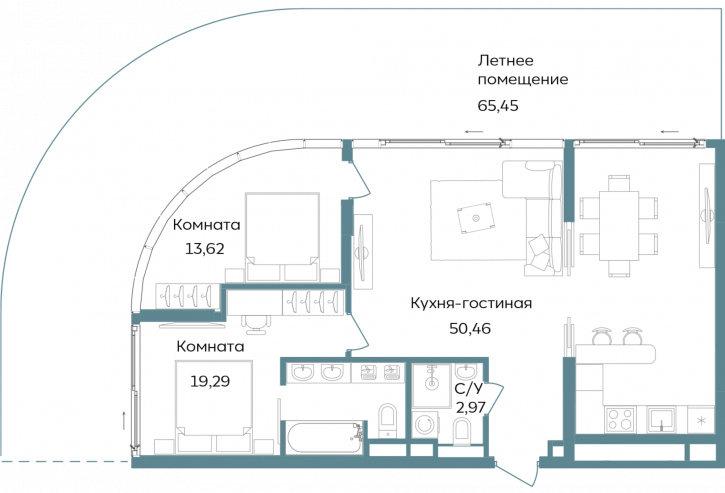 3-комн квартира в новом доме Морская улица, 3