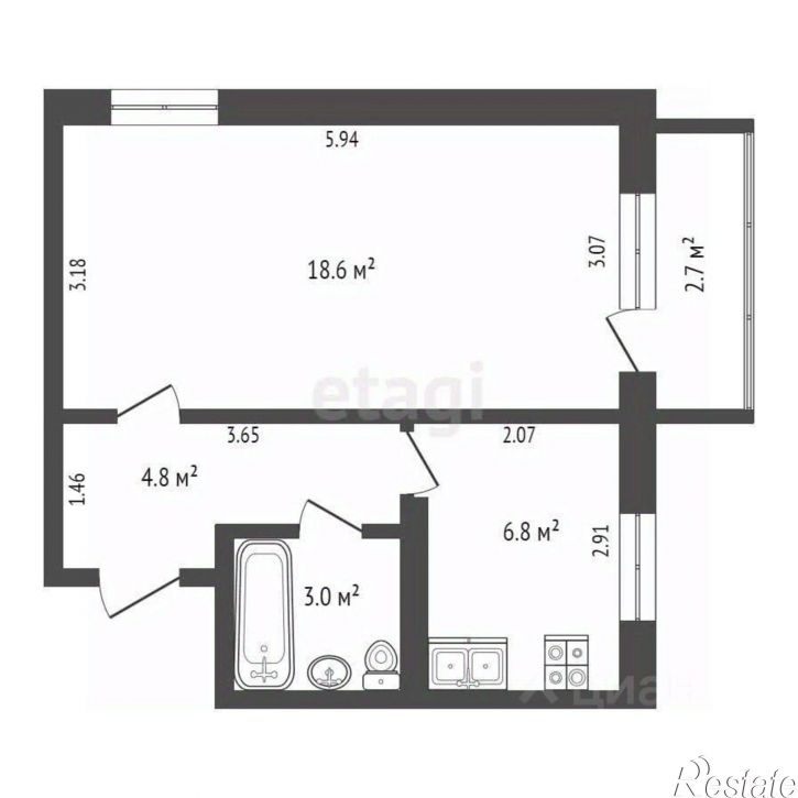 1-комн квартира улица Кузнецова, 14,  д. 14