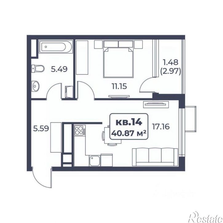 1-комн квартира в новом доме пер 30 Авиаполка, 2,  д. 2
