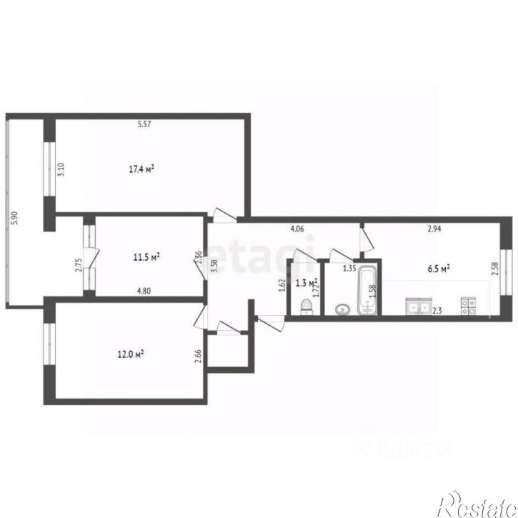 3-комн квартира улица Кирова, 12,  д. 12