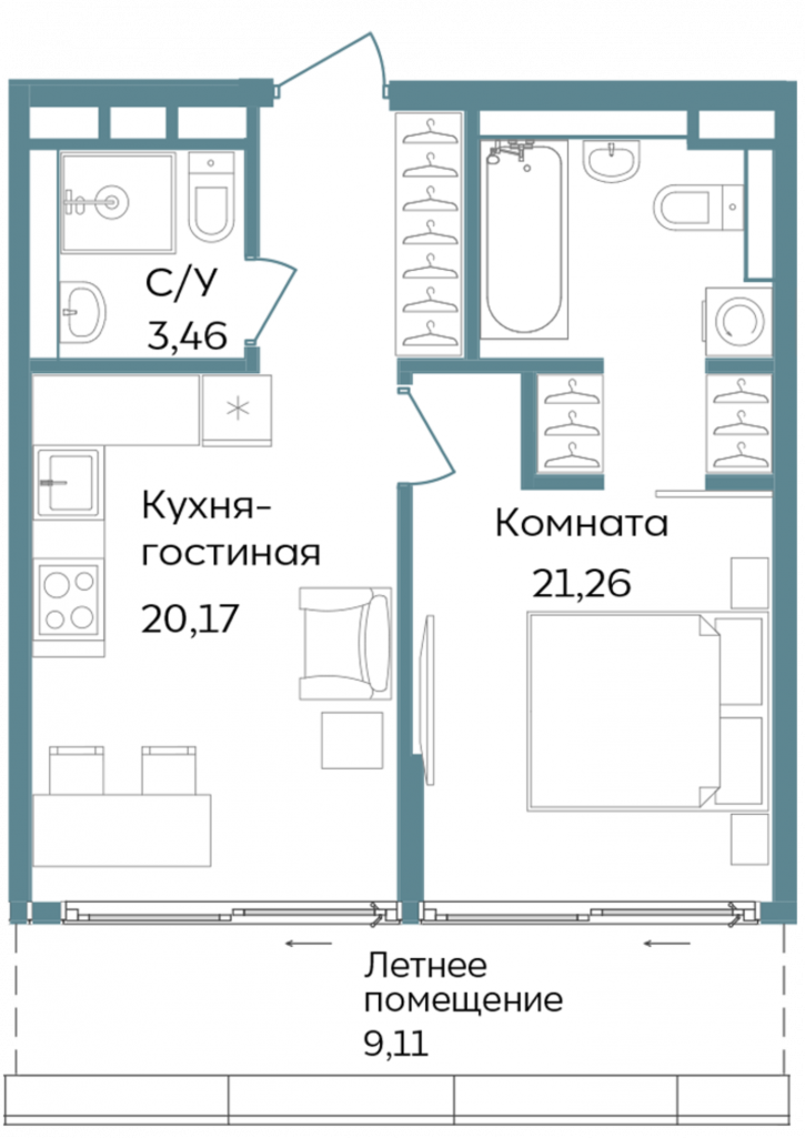 2-комн квартира в новом доме Морская улица, 3