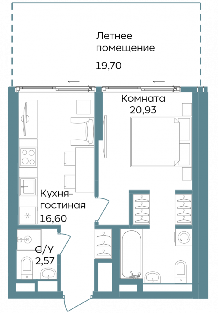 2-комн квартира в новом доме Морская улица, 3