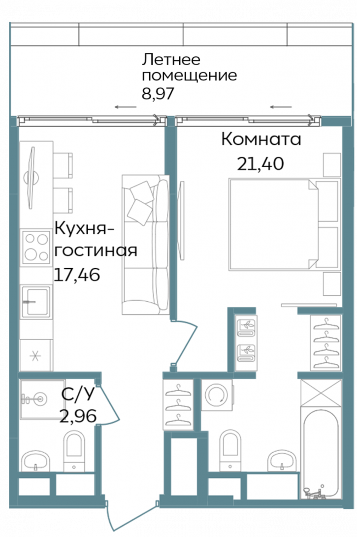 2-комн квартира в новом доме Морская улица, 3
