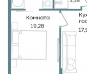 1-комн, 49 кв м, этаж 8/12 