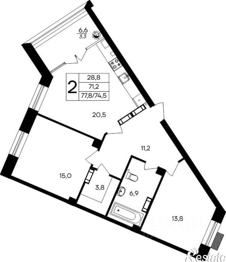 2-комн квартира в новом доме Маячная улица, 10,  д. 10