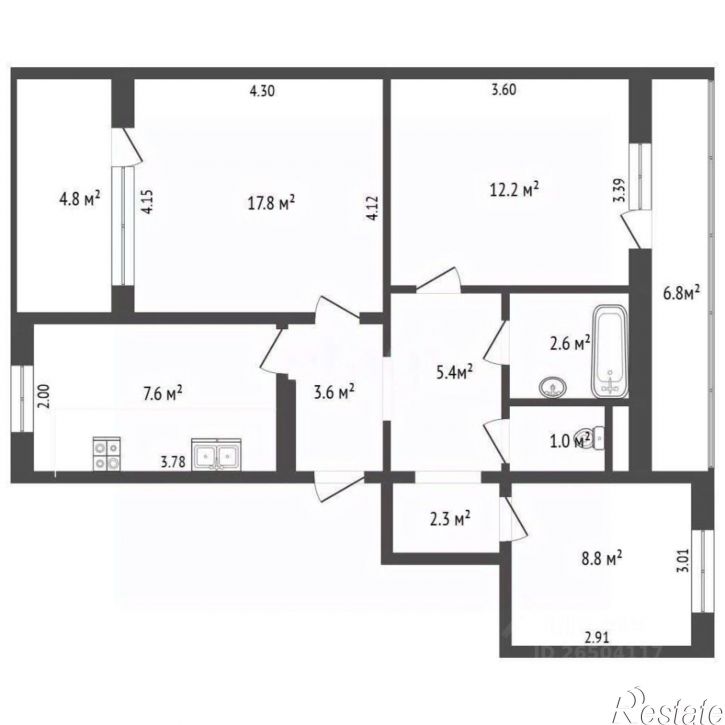 3-комн квартира улица Бориса Михайлова, 19,  д. 19