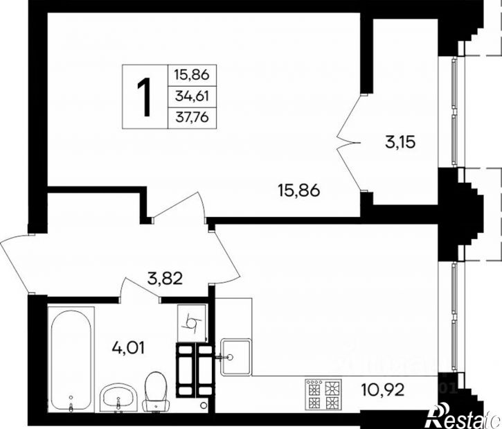 1-комн квартира в новом доме ул Котляревского, 9,  д. 9