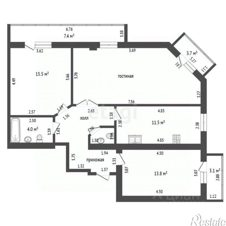 3-комн квартира Советская улица, 1А,  д. 1А