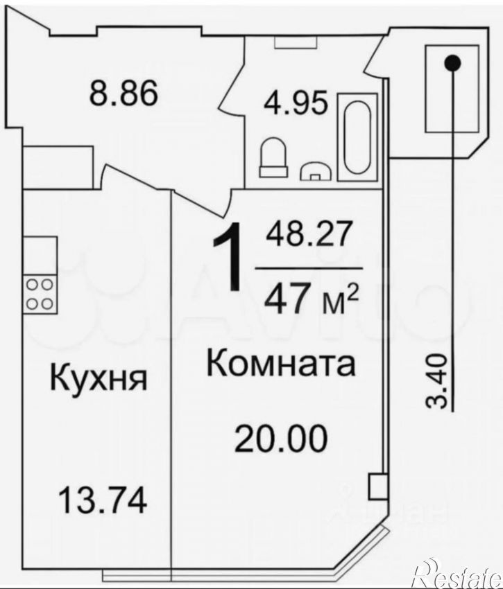 1-комн квартира проспект Генерала Острякова, 242А к1,  д. 242А к1