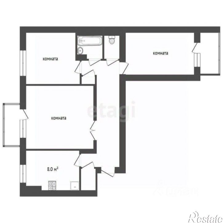 3-комн квартира Главная улица, 3,  д. 3