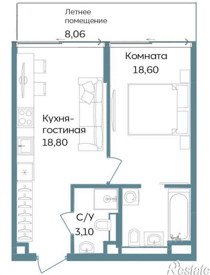 1-комн квартира в новом доме г. Саки, ул. Морская