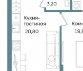 2-комн, 53 кв м, этаж 3/12 