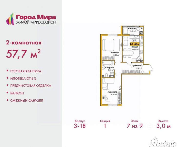 2-комн квартира в новом доме Симферополь, улица Батурина, 147